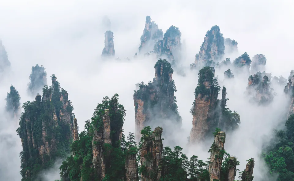 West Sea sandstone peaks in the mist