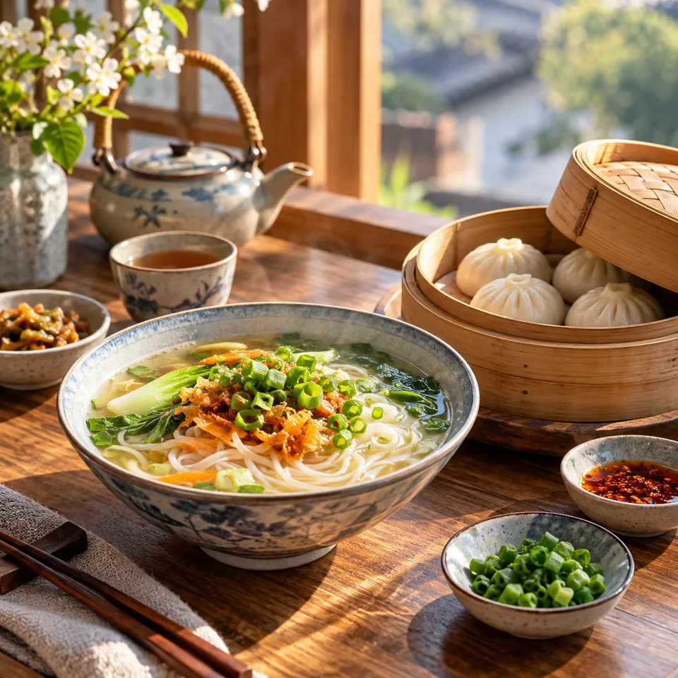 Steaming rice noodles and steamed breakfast snacks
