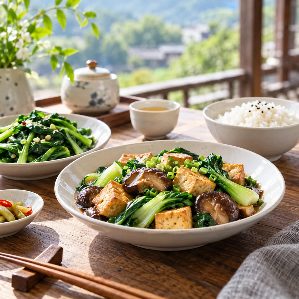 A light meal of vegetables and tofu