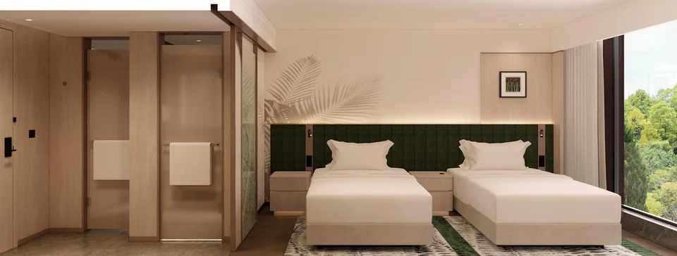Garden-view twin-room design rendering for Hilton Garden Inn Zhangjiajie Tianmen Mountain