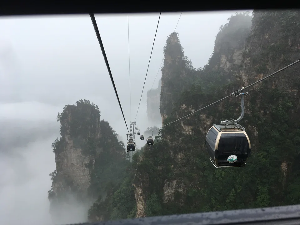 View from a Tianzi Mountain Cable Car cabin